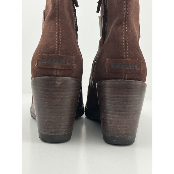 Sorel After Hours Brown Suede Wedge Booties Women’s Ankle Heel Boots Size 8.5 - Picture 8 of 11